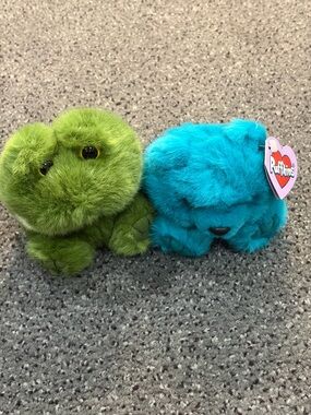 Puffkins Plush Buddies in Lime Green and Teal Blue